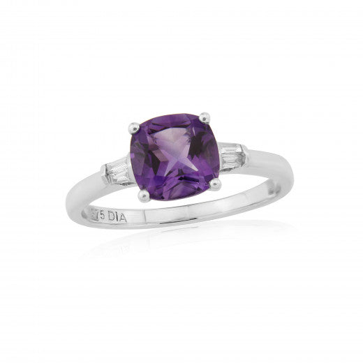 9ct White Gold 0.06ct Diamond and Amethyst Ring