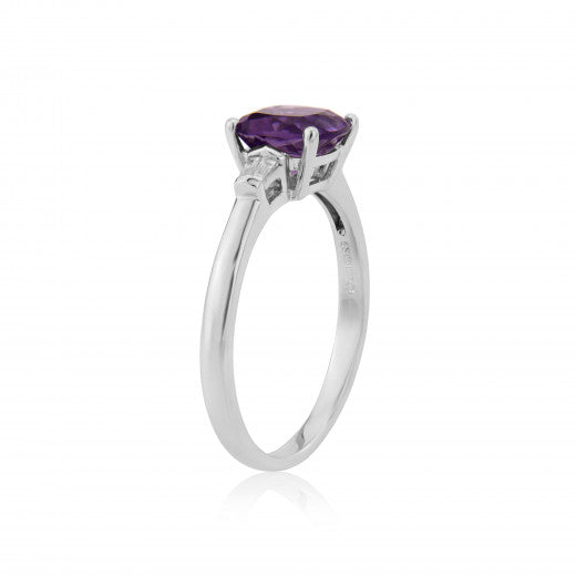 9ct White Gold 0.06ct Diamond and Amethyst Ring