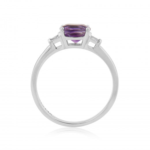 9ct White Gold Diamond and Amethyst Ring