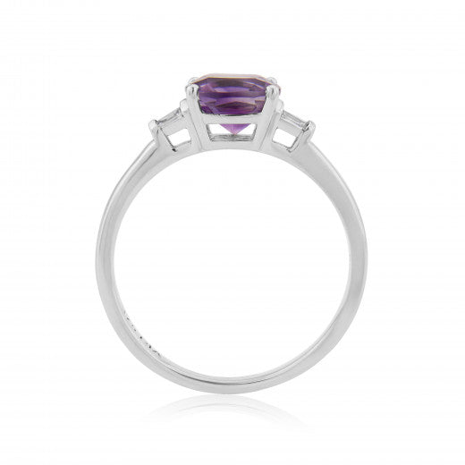 9ct White Gold 0.06ct Diamond and Amethyst Ring