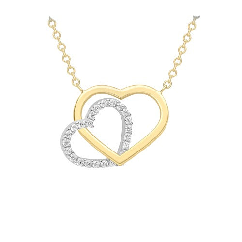9ct 2 Tone Gold Double Heart Necklace