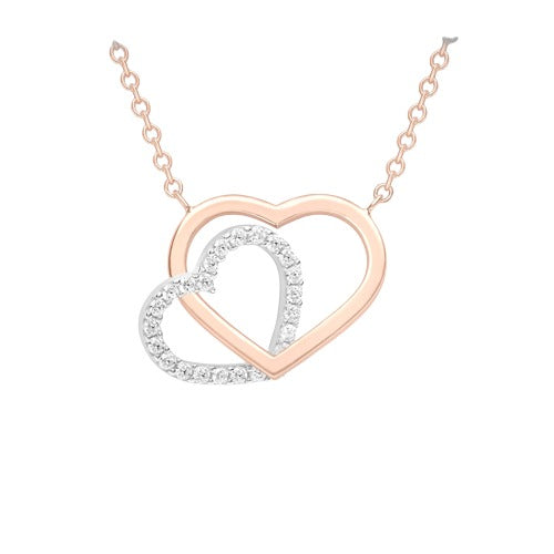 9ct Rose & White Gold Double Heart Necklace