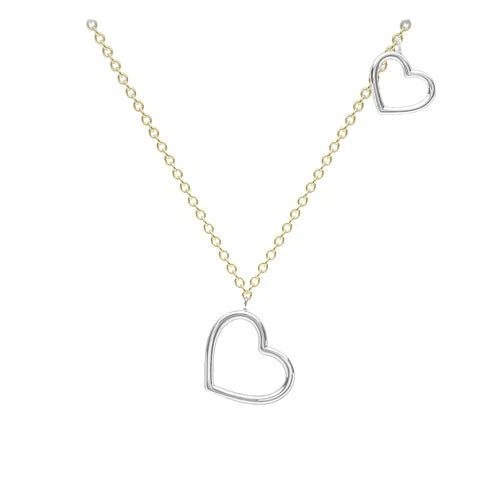 9ct Yellow and White Gold Double Hearts Necklace