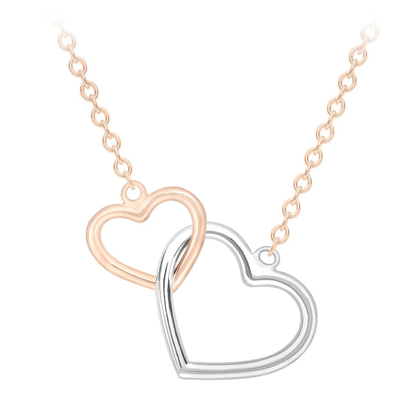 9ct Rose Gold and White Gold Interlocked Hearts Necklace