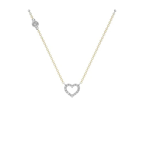 9ct Gold Yellow and White Gold Cubic Zirconia Open Heart Necklace