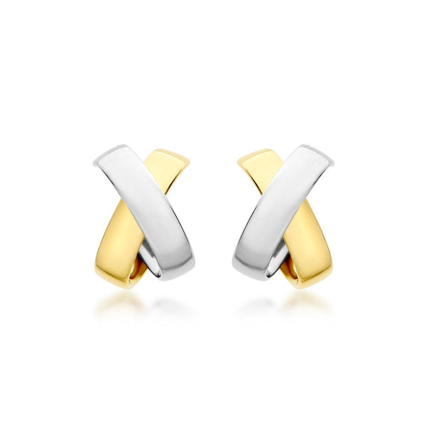 9ct Gold Two-Tone Cross Over Earrings