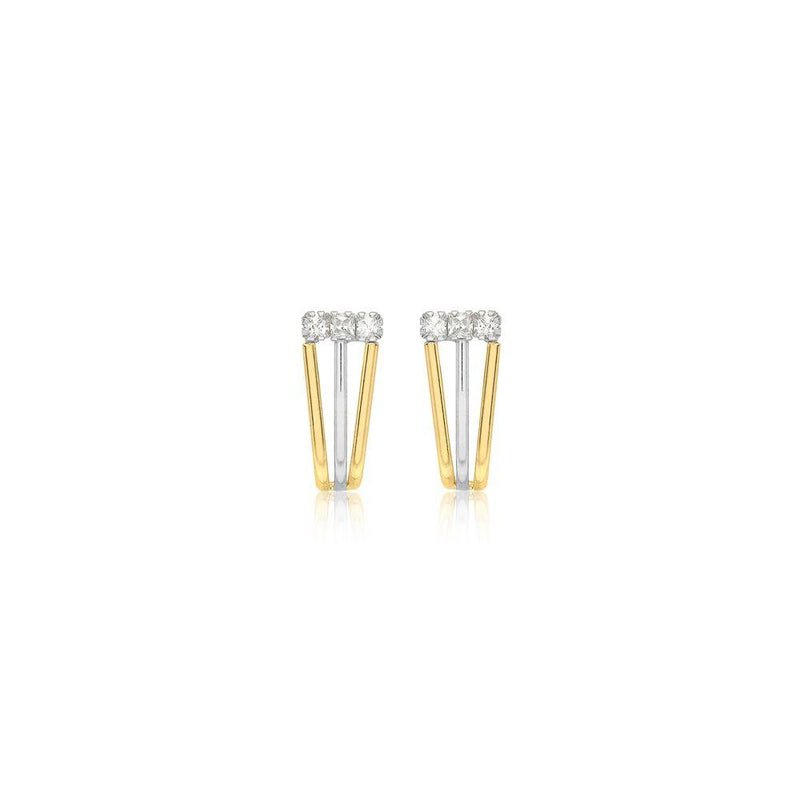 9ct Gold CZ 3 Bar Stud Earrings