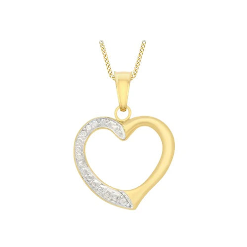 9ct Gold 2-Tone Open Heart Pendant Necklace
