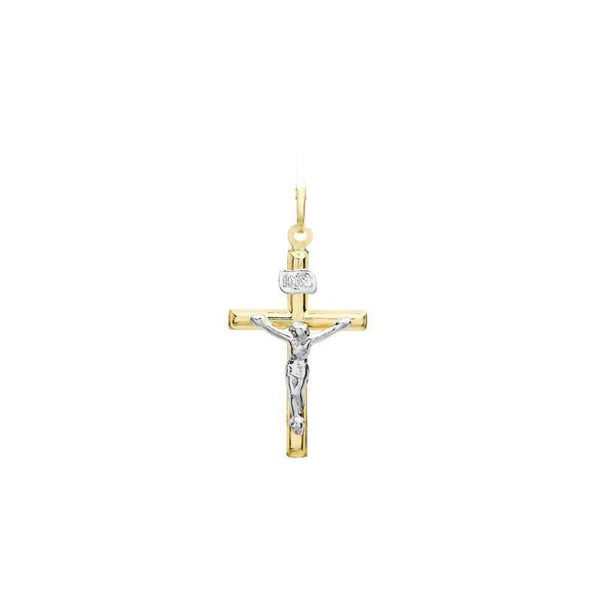 9ct Two Colour Gold 15mm x 26mm Crucifix Pendant