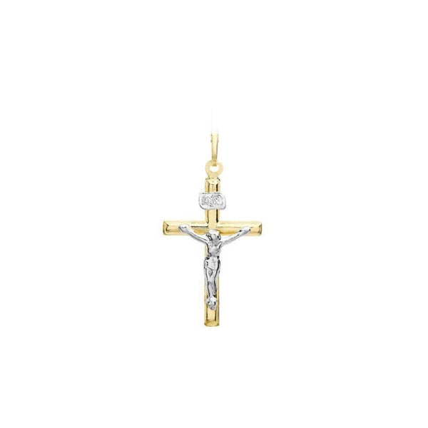 9ct 2-Colour Gold 15mm x 26mm Crucifix Pendant