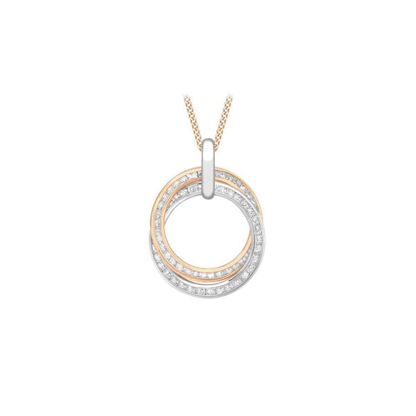 9ct 2-Colour Gold Cubic Zirconia Linked Rings Pendant