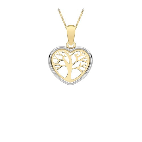 9ct 2-Tone Gold 13.4mm x 18mm Tree of Life Pendant Necklace