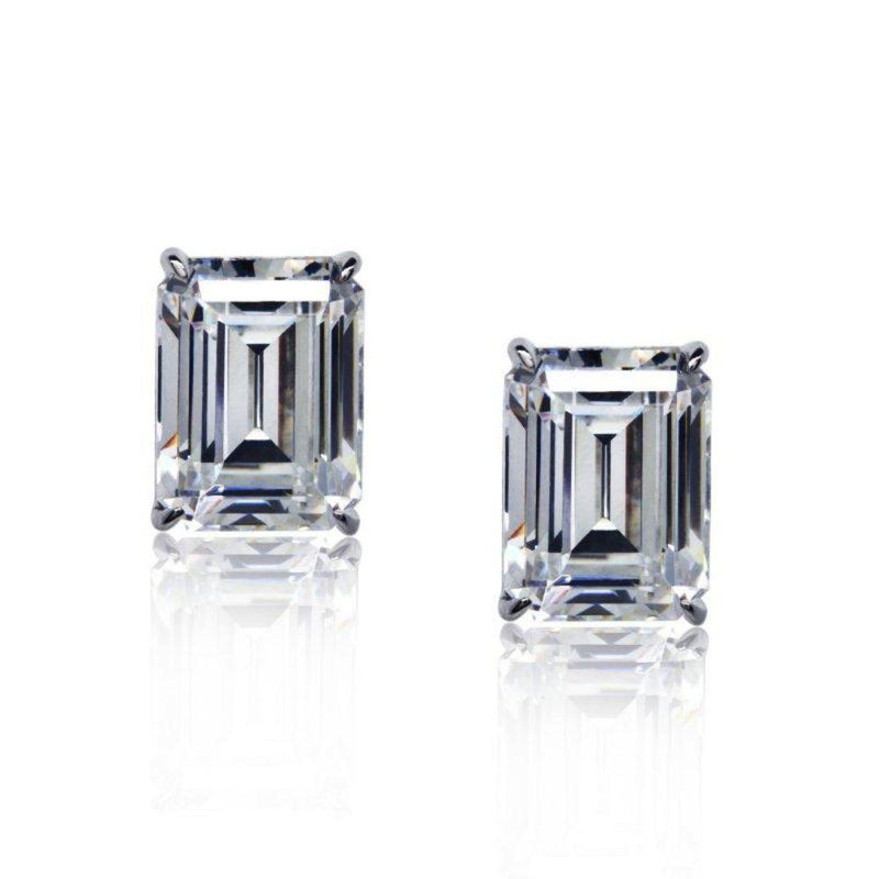 Carat London 9ct White Gold Emerald Cut Earrings