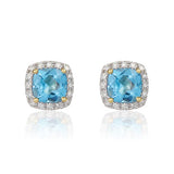 9ct Gold Cushion 2.07ct Blue Topaz & 0.15ct Diamond 6mm Cluster Stud Earrings