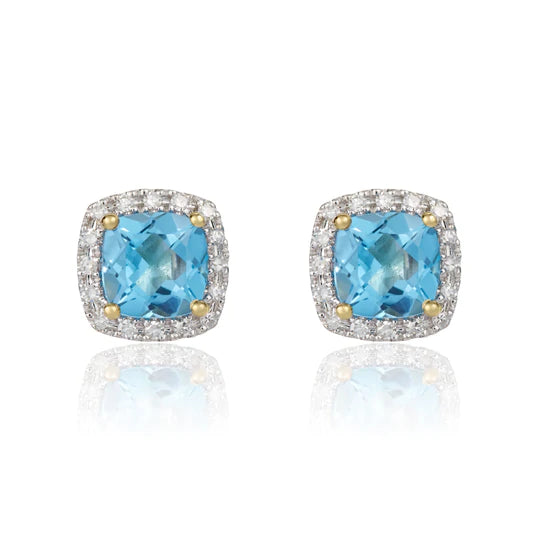 9ct Gold Diamond & Blue Topaz Stud Earrings