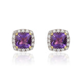 9ct Gold Cushion 1.53ct Amethyst and 0.15ct Diamond 6mm Cluster Stud Earrings