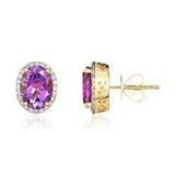 9ct Gold Oval 2.29ct Amethyst & 0.20ct Diamond Stud Earrings