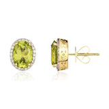 9ct Gold Oval 2.63ct Peridot & 0.18ct Diamond Stud Earrings