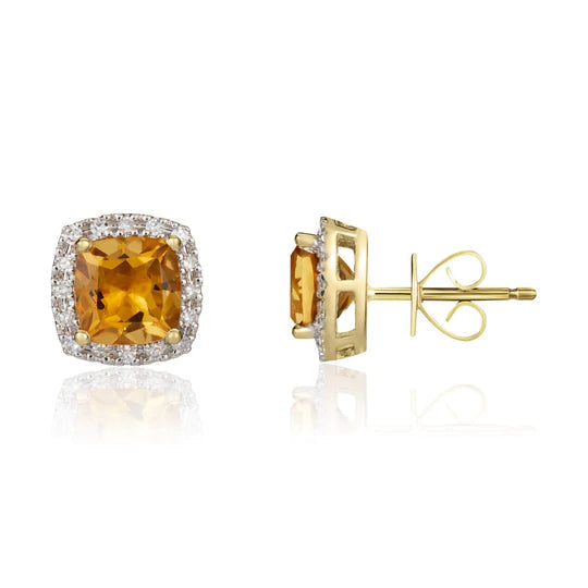 9ct Gold, Yellow Gold, Gold Earrings, Diamond, Amethyst, New, 6mm, Stud Earrings