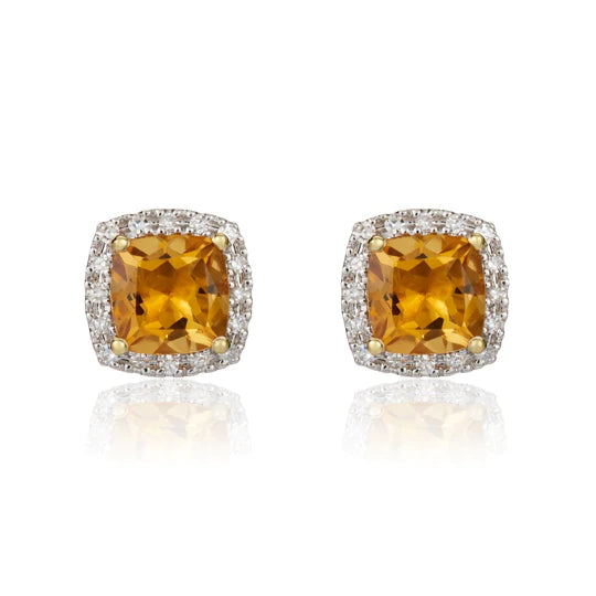 9ct Gold Diamond & Citrine Stud Earrings
