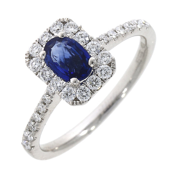 18ct White Gold 0.72ct Sapphire & 0.37ct Cluster Diamond Engagement Ring