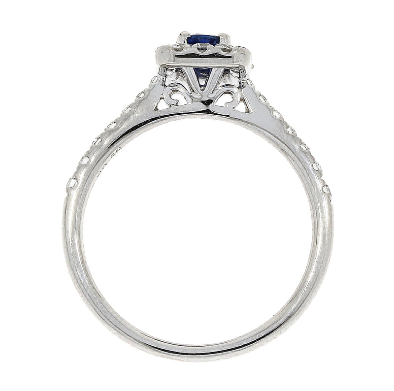 18ct White Gold Oval Cut Rectangle 0.53ct Sapphire & 0.37ct Diamond Ring