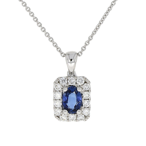 18ct White Gold 0.55ct Sapphire & 0.25ct Diamond Necklace