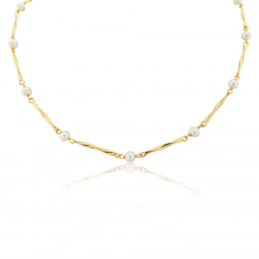 9ct Gold & Pearl Twist Link Necklace