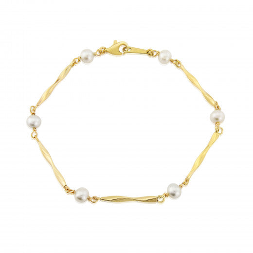 9ct Gold Cultured Pearl Fancy Link Bracelet
