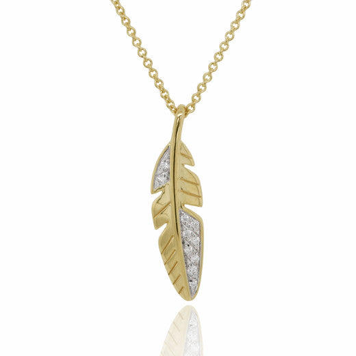 9ct Gold 0.03ct Diamond Feather Pendant Necklace