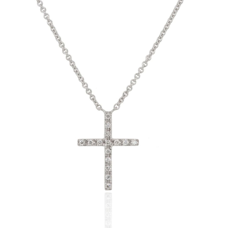 9ct White Gold 0.04ct Diamond Cross Pendant Necklace