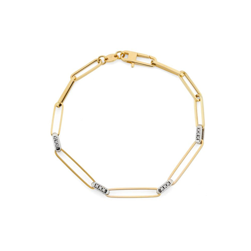 9ct Yellow & White Gold 7" Cubic Zirconia Oblong Link Bracelet