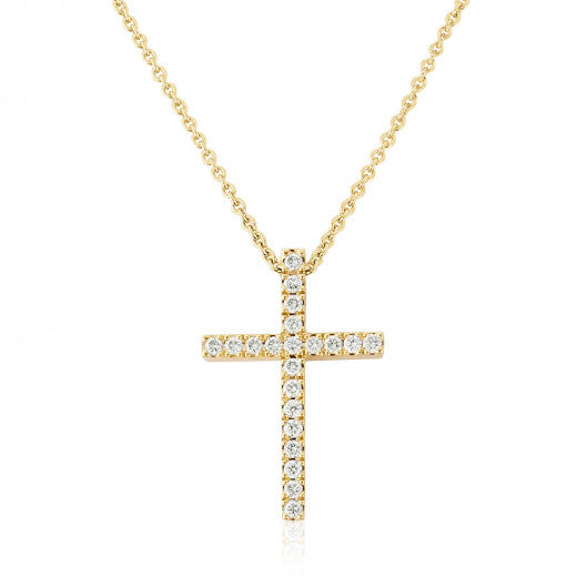 18ct Gold 0.25ct Diamond Cross Pendant Necklace 