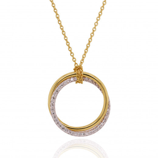 18ct Yellow and White Gold Double Circle 0.14ct Diamond Necklace