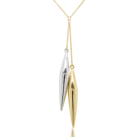 9ct Yellow and White Gold Long Bomb Drop Necklace