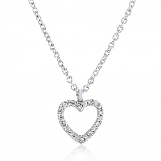 9ct White Gold 0.08ct Diamond Heart Necklace