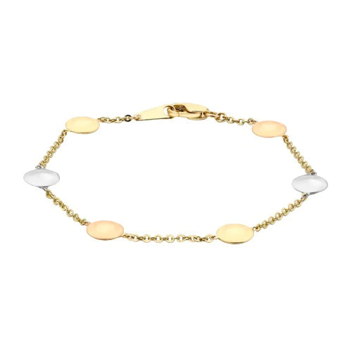 9ct Tri-Colour Gold 8mm Disc Bracelet