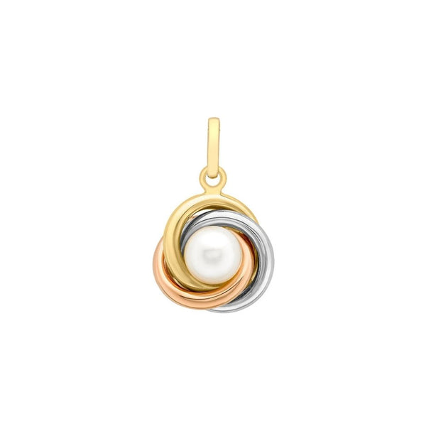 9ct Gold 3-Colour Gold 6mm Freshwater Pearl Knot Pendant