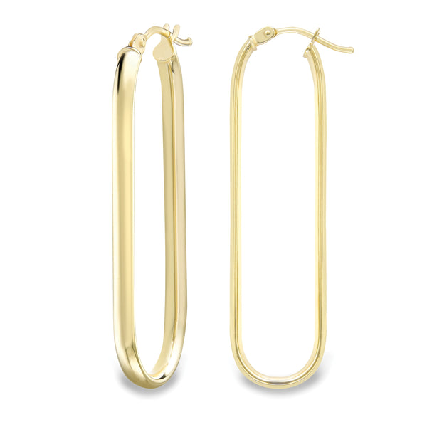 9ct Gold Elongated 10mm x 35mm Oval Hoop Earrings