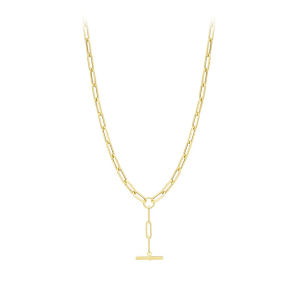 9ct Gold T Bar Paper Link Necklace
