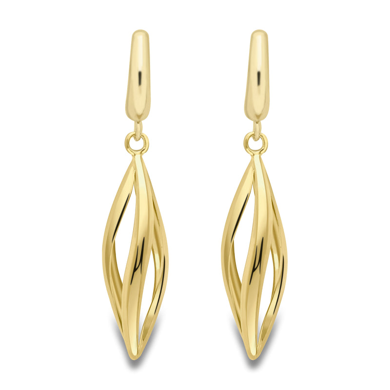 9ct Gold Twisting Spiral Drop Earrings