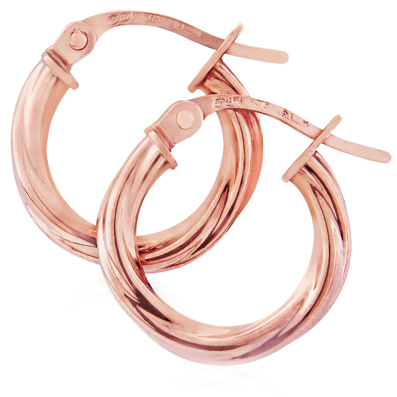 9ct Rose Gold 13 x 14mm Twisted Hoop Earrings