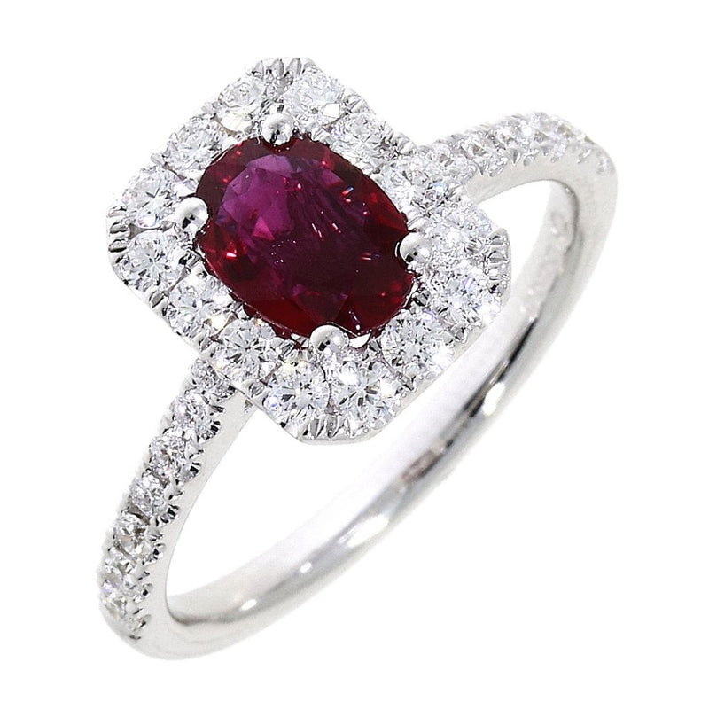 18ct White Gold 0.90ct Ruby and 0.53ct Diamond Rectangle Shape Cluster Ring