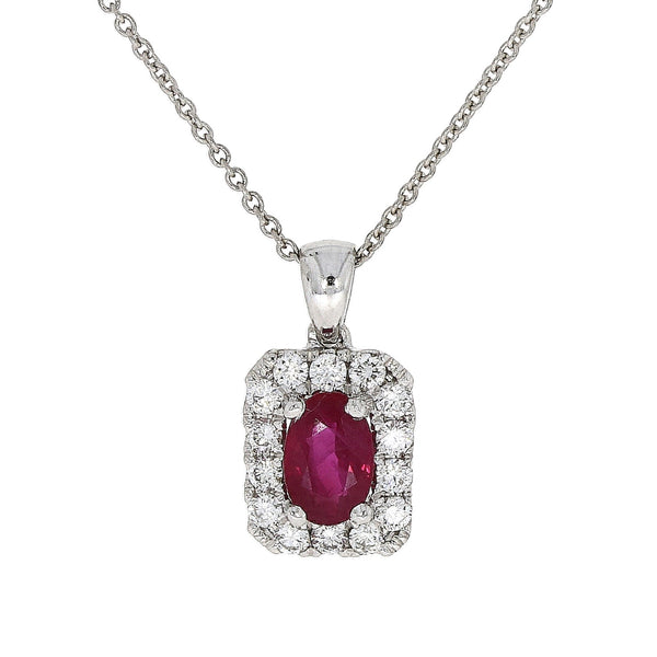18ct White Gold Diamond & Ruby Necklace