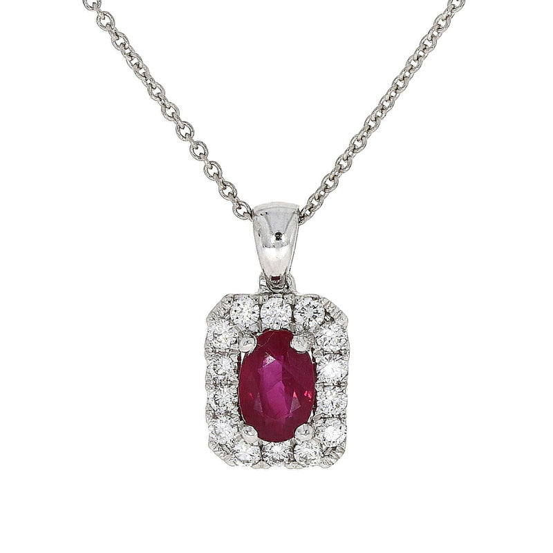 18ct White Gold Diamond & Ruby Necklace