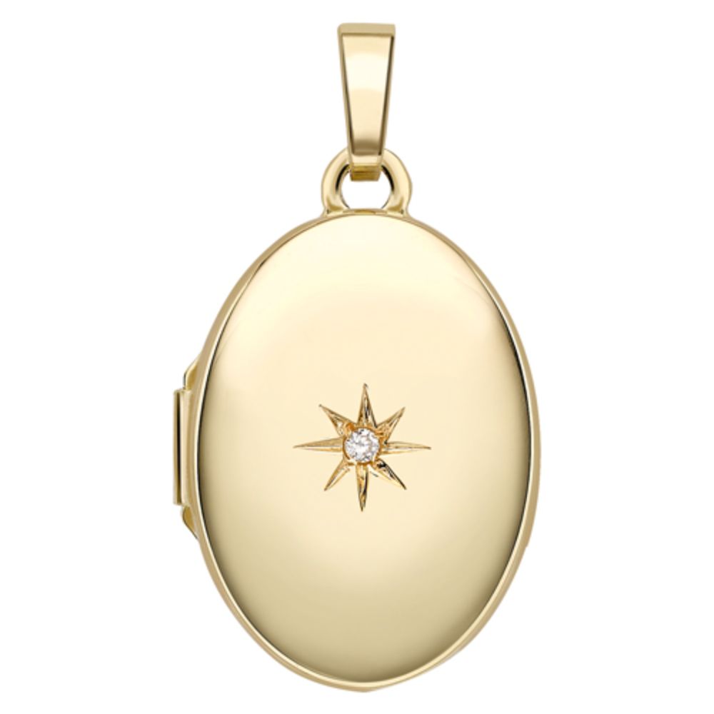 9ct Gold Oval Diamond Locket Pendant Necklace Bannon Jewellers