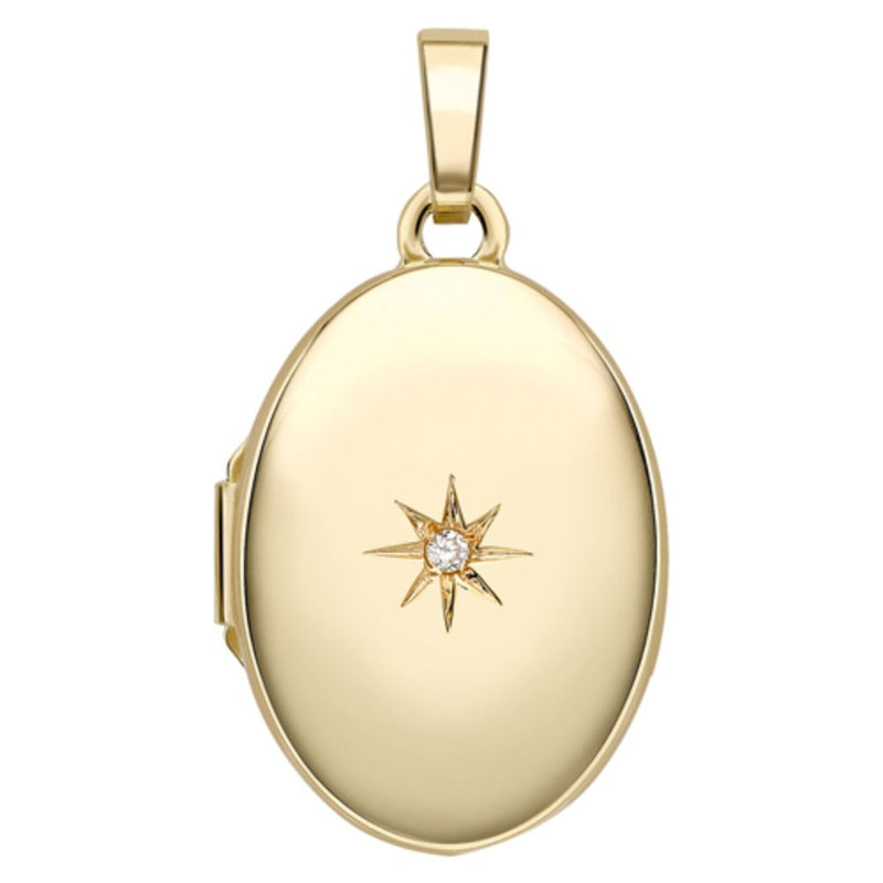 9ct Gold Oval Diamond Locket Pendant