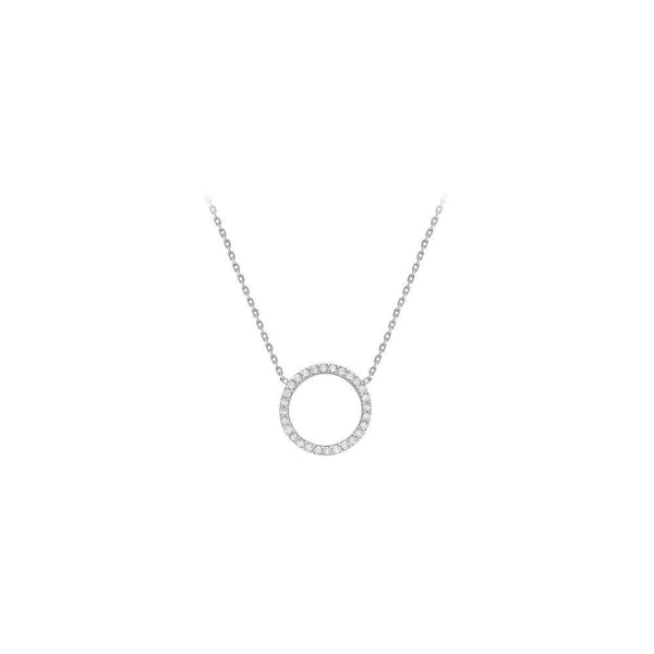 9ct White Gold CZ Open Circle Necklace