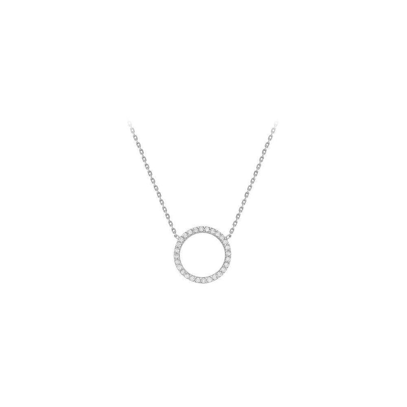 9ct White Gold CZ Open Circle Necklace