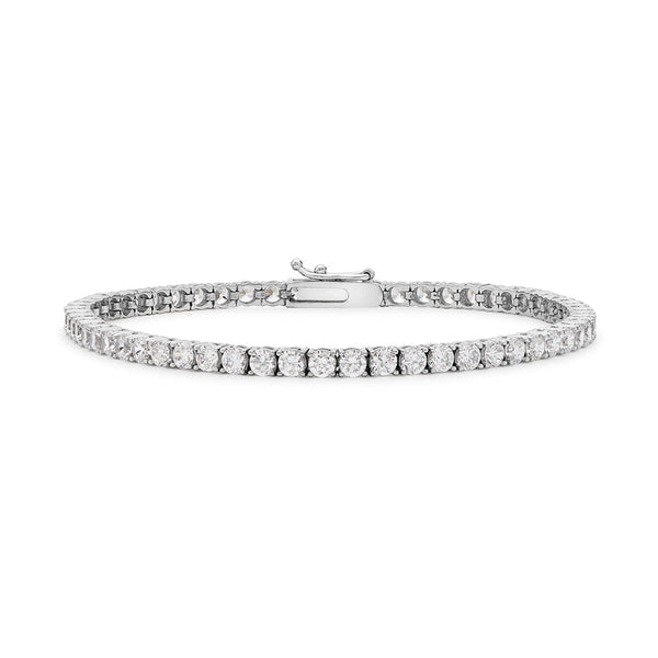 9ct White Gold 2mm Round Cubic Zirconia 19cm Tennis Bracelet